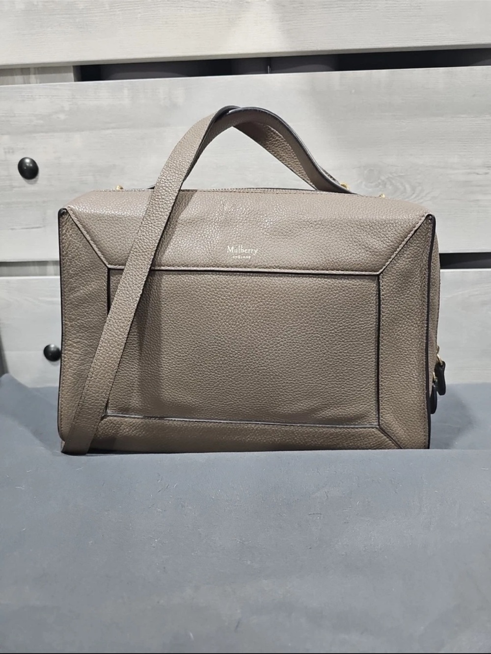 Mulberry Taupe Pebble Leather Shoulder Satchel